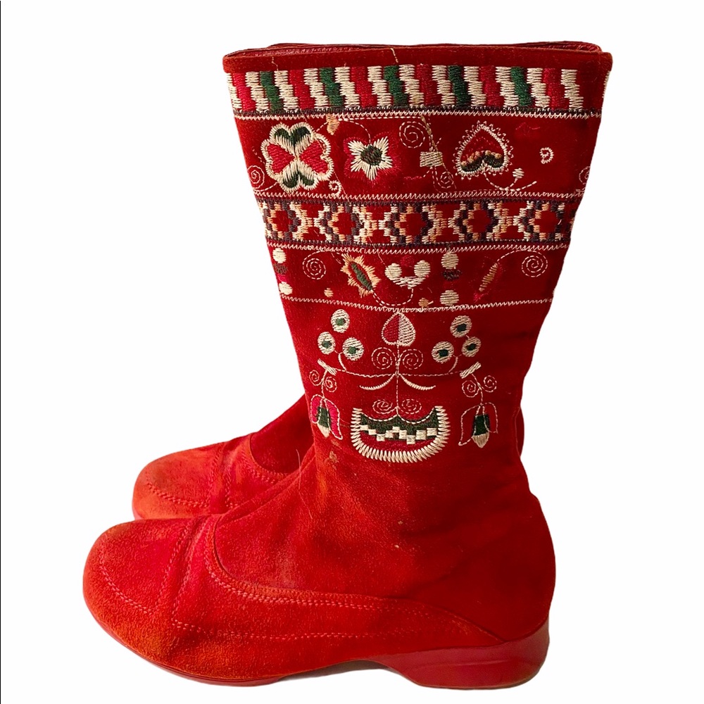 Vintage Corso Cormo Red Suede Embroidered Boots Sz 7